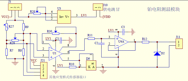 PT100桥电测温电路图